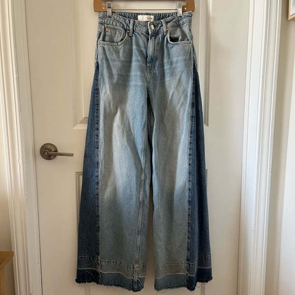 Zara Wide Leg Contrast Panel Jeans - Size 4 - Picture 5 of 10